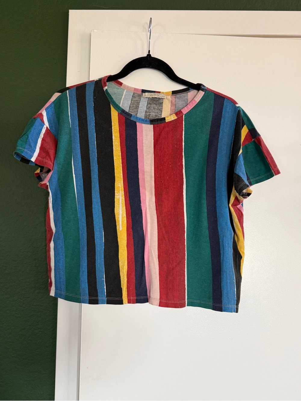 Zara Multicolor Vertical Stripe Crop Top - Green, Red, Blue, Yellow, Pink